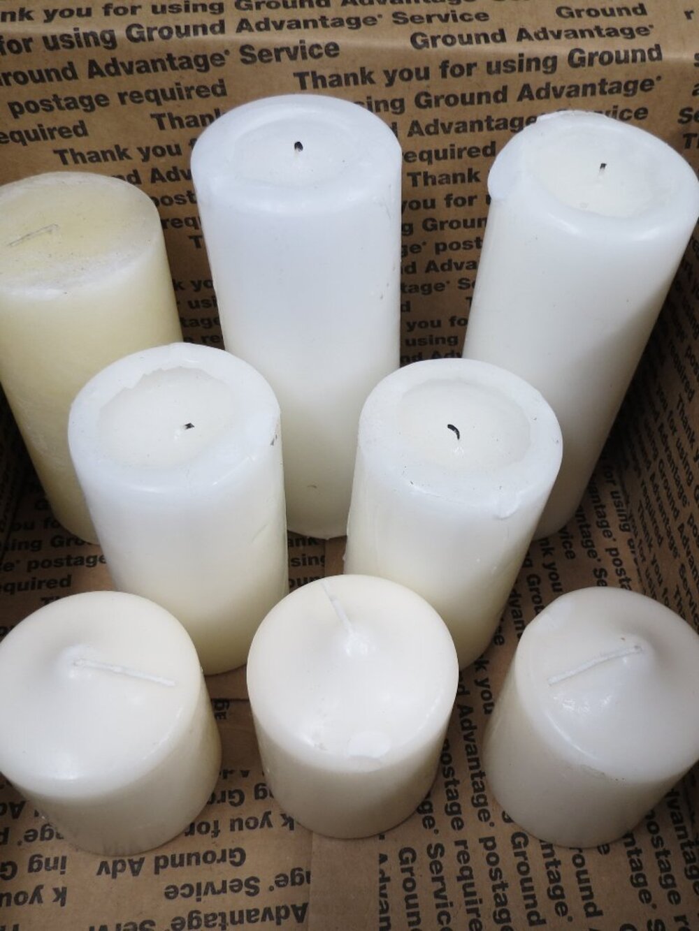 Assorted box of Wax Pillar Candles 4 White 4 Cream